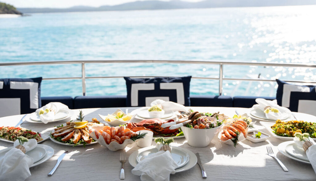 Seafood lunch table aboard M/Y ALANI