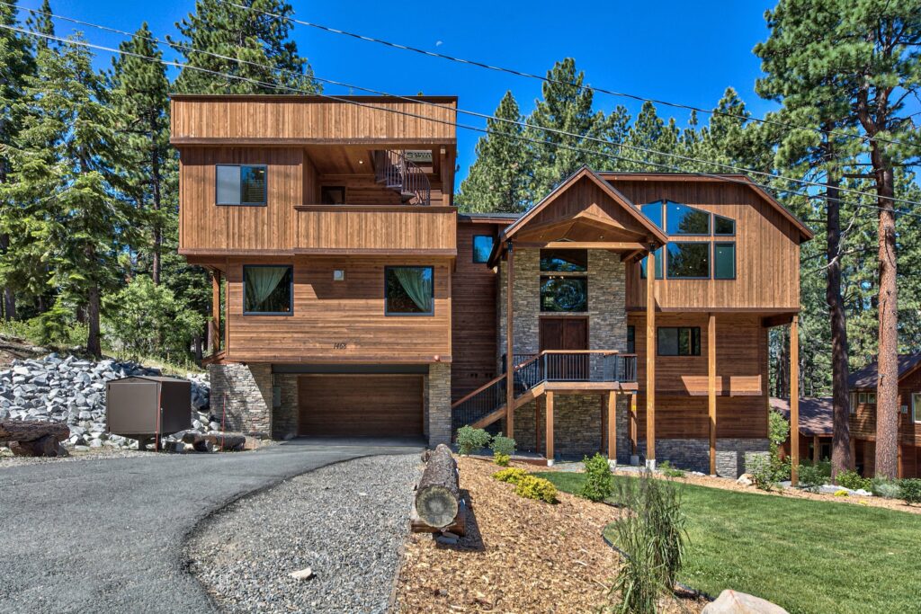 Mountain Majesty, a timber ski lodge among pine trees in South Lake Tahoe